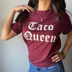 Rock Rose Couture Taco Queen T-Shirt‎ Small Burgundy Red Graphic Tee Women's NWT
